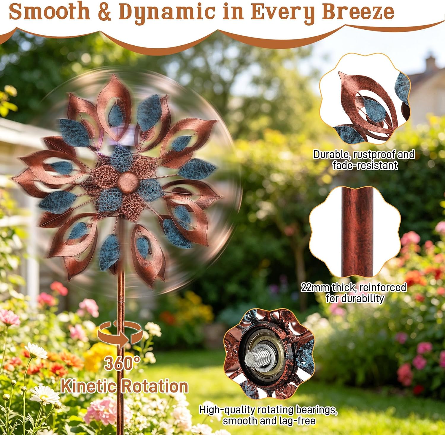 Wind Spinners Outdoor 84 Inch for Garden and Yard, Large Metal Wind Spinners with 7 Color Solar Lights, Heavy Duty Metal Wind Spinner for Lawn, Backyard, Patio, Outside Decor Gift (24" W x 84" H)