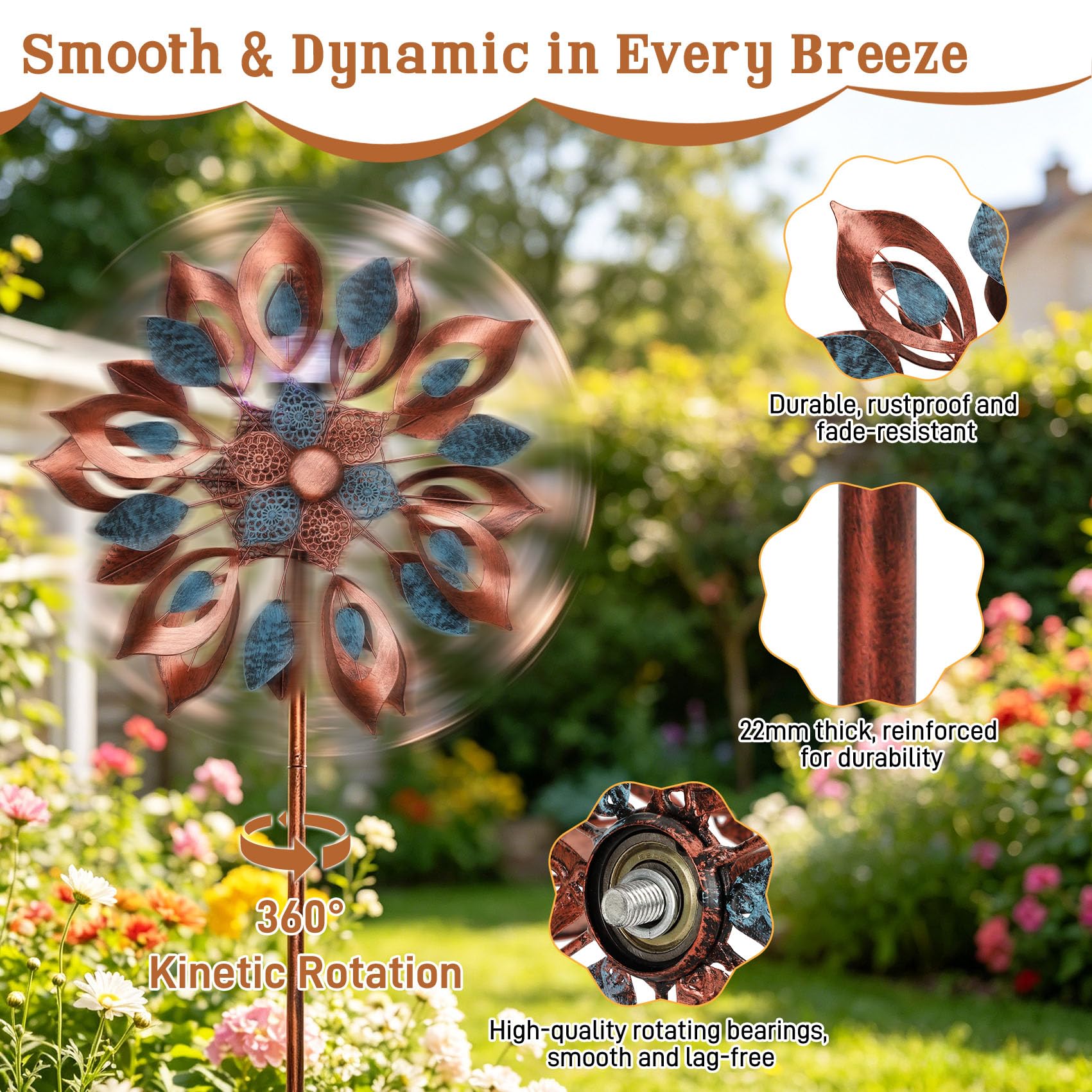 Molinillos de viento de 84 pulgadas para exteriores, gran molinillo de viento de metal con luces solares de 7 colores, molinillo de viento de metal resistente para jardín, patio, césped, patio