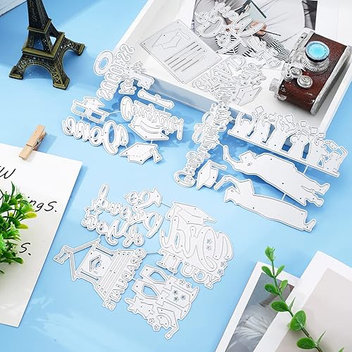 Miniatura 3 de Whaline 16 diseños de troqueles de metal para graduación, felicitaciones, troqueles de graduación, plantillas de estampado de celebración,