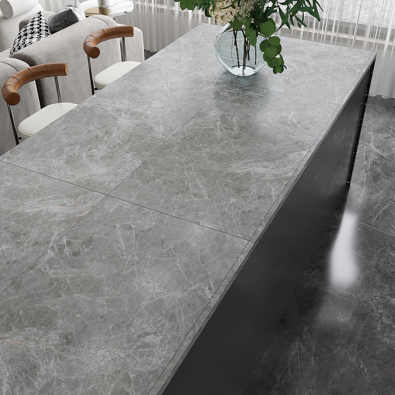 VEELIKE Suelo Vinilico Autoadhesivo Gris Vintage Vinilos Cocina Azulejos Suelo Vinilo Efecto Marmol Vinilo Suelo Habitacion Adhesivos Pegatinas de Baldosas Salon Grueso 1.5mm 60cm x 30cm 24 Piezas
