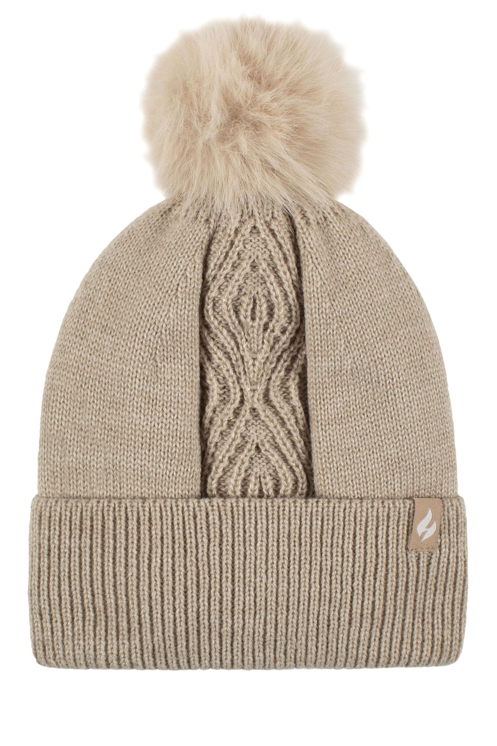 Heat Holders Women's Oatmeal Melange Sockshop Hat - 'Kiruna', Centre Cable Knit Pattern, Fluffy Pom Pom, Thermal, Warm & Cosy, Outdoor, Walking 1 Pack One Size