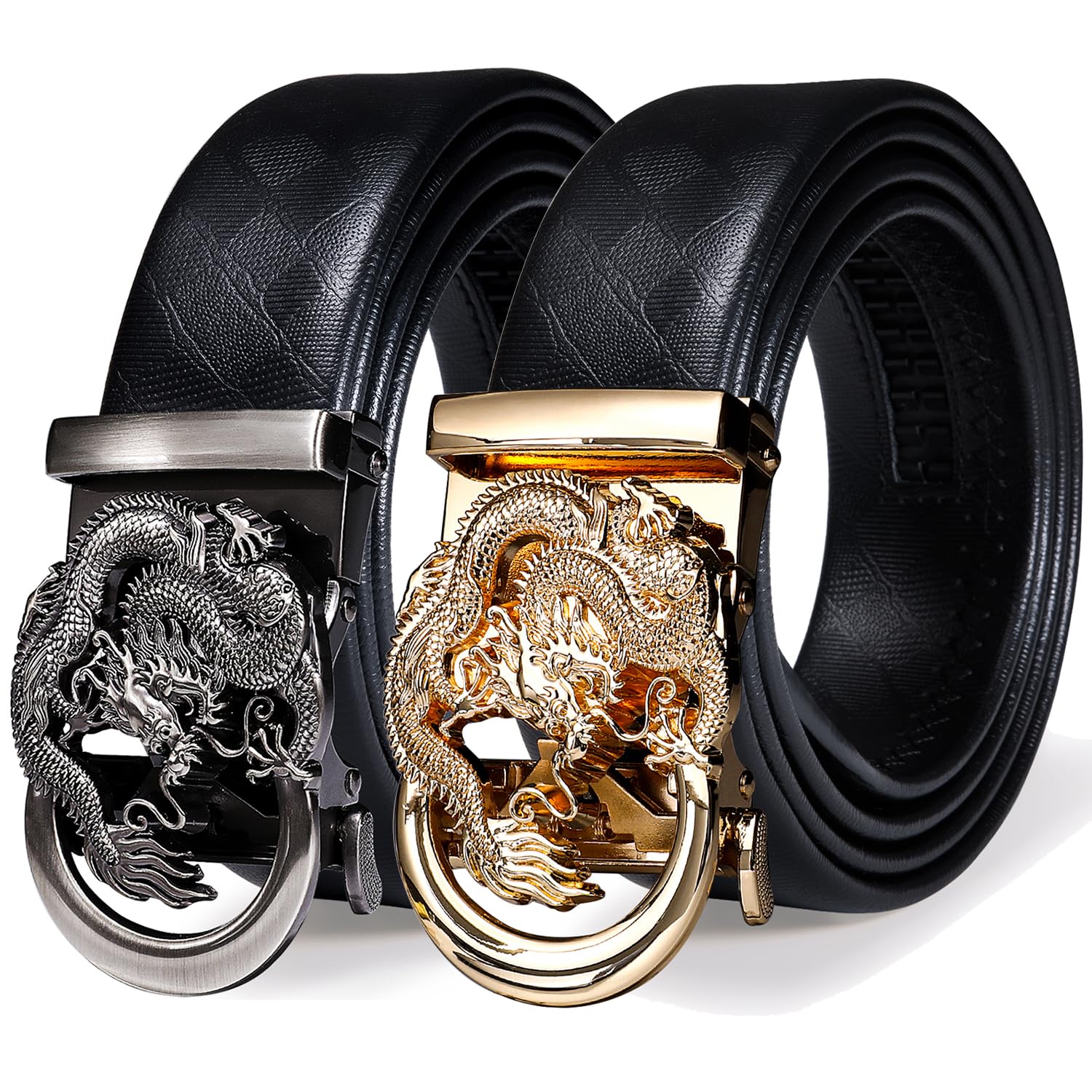 Barry.Wang Mens 2 Pack Ratchet Belts Leather Adjustable 1 3/8" Gift Box