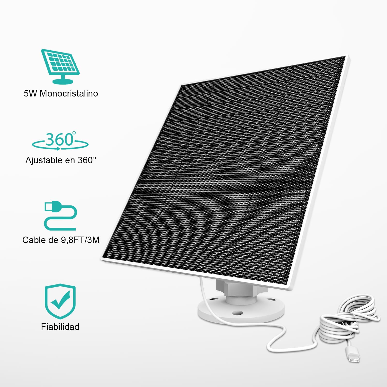 Panel Solar para Cámara Eufy, 5W Cargador Solar para Eufy Compatible Con Eufycam 3/3C/2/2 Pro/2C/2C Pro/E/E20/E40/L20/L40, Panel Solar Con Puerto Usb-C, Adaptador Micro Usb, 3 Paquete
