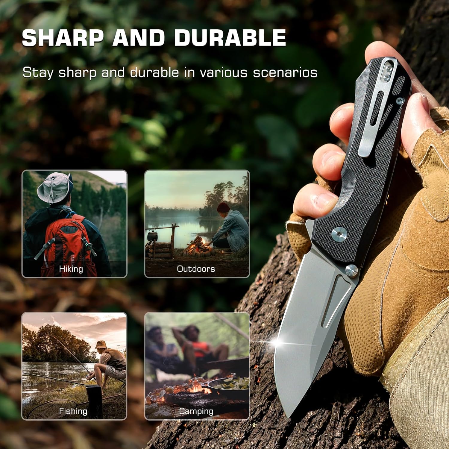 REMETTE EDC Pocket Knife Rhino,3" D2 Steel Blade Durable G10 Handle, Folding Pocket Knives with Reversible Pocket Clip, Sharp Camping Hiking Pocket Knife for Men
