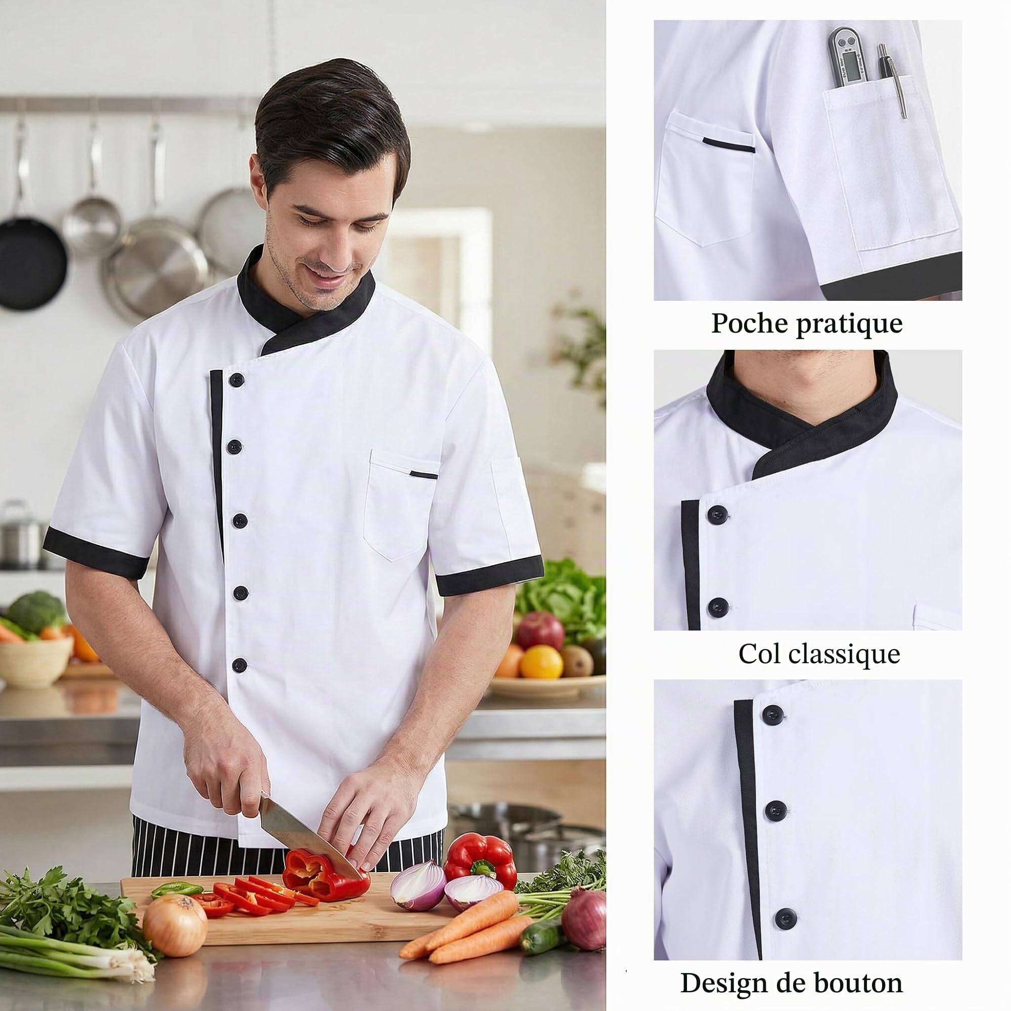 Nanxson Unisexe Veste de Cuisinier Professionnel Blouse de Cuisine Manches Longues avec Poche pour Cuisinier Serveur Hôtel Restaurant Bar CFM0016