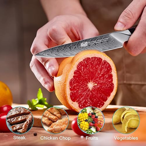 Miniatura 4 de FINDKING - Cuchillo de cocina serie Nebula, cuchillo utilitario pequeño versátil con funda ABS, hoja de Damasco 10Cr15CoMov, mango de sicómoro