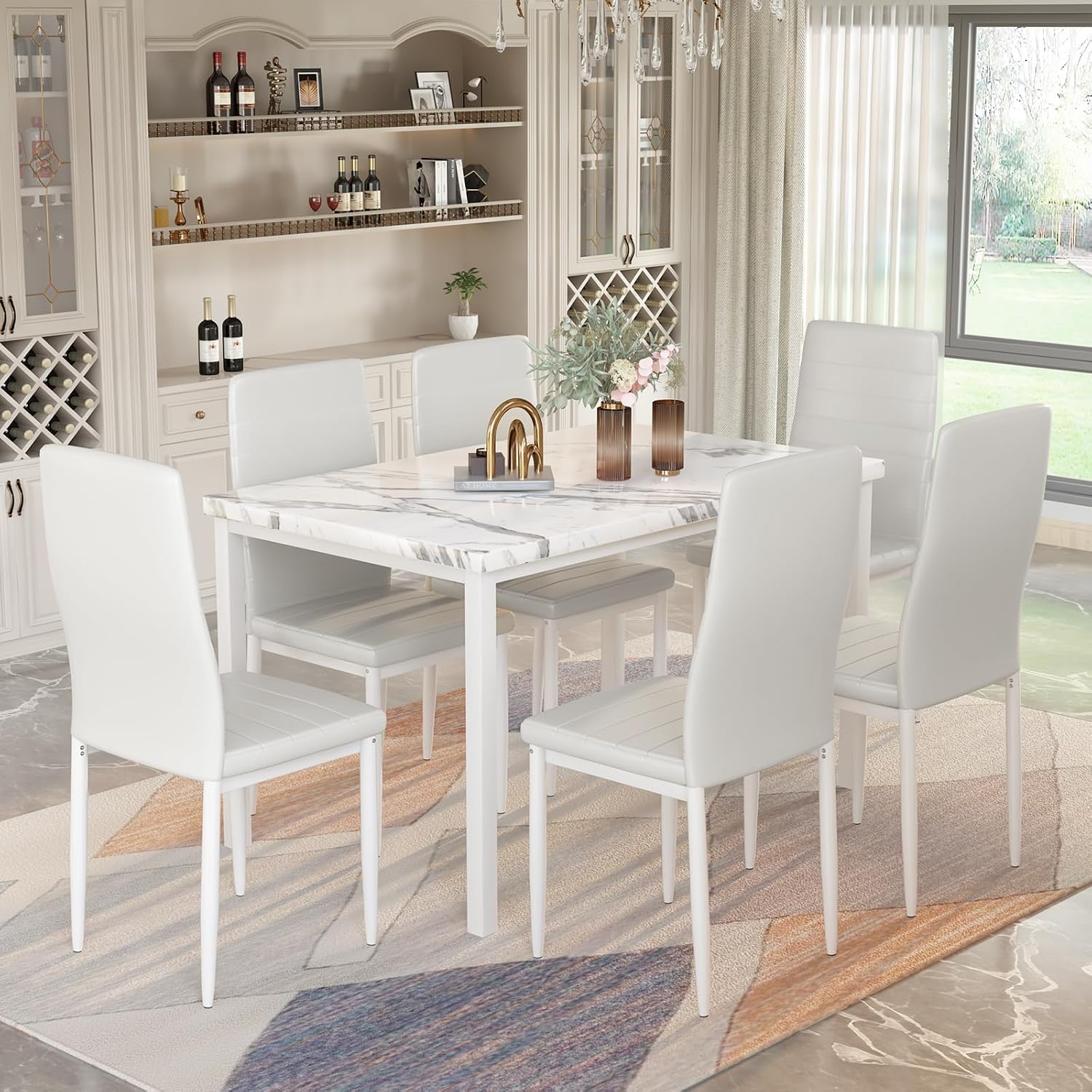 Recaceik 7 Piece Dining Table Set for 6, Faux Marble Kitchen Table ...