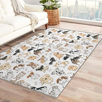 Dog Area Rug 60x120cm2 4ft for Bedroom, Cartoon Cute Animal Puppy Carpet Kids Boys Girls Room Decor, Non Shedding Soft Non-Slip Washable Indoor Doormat for Entrance Living Room Dorm