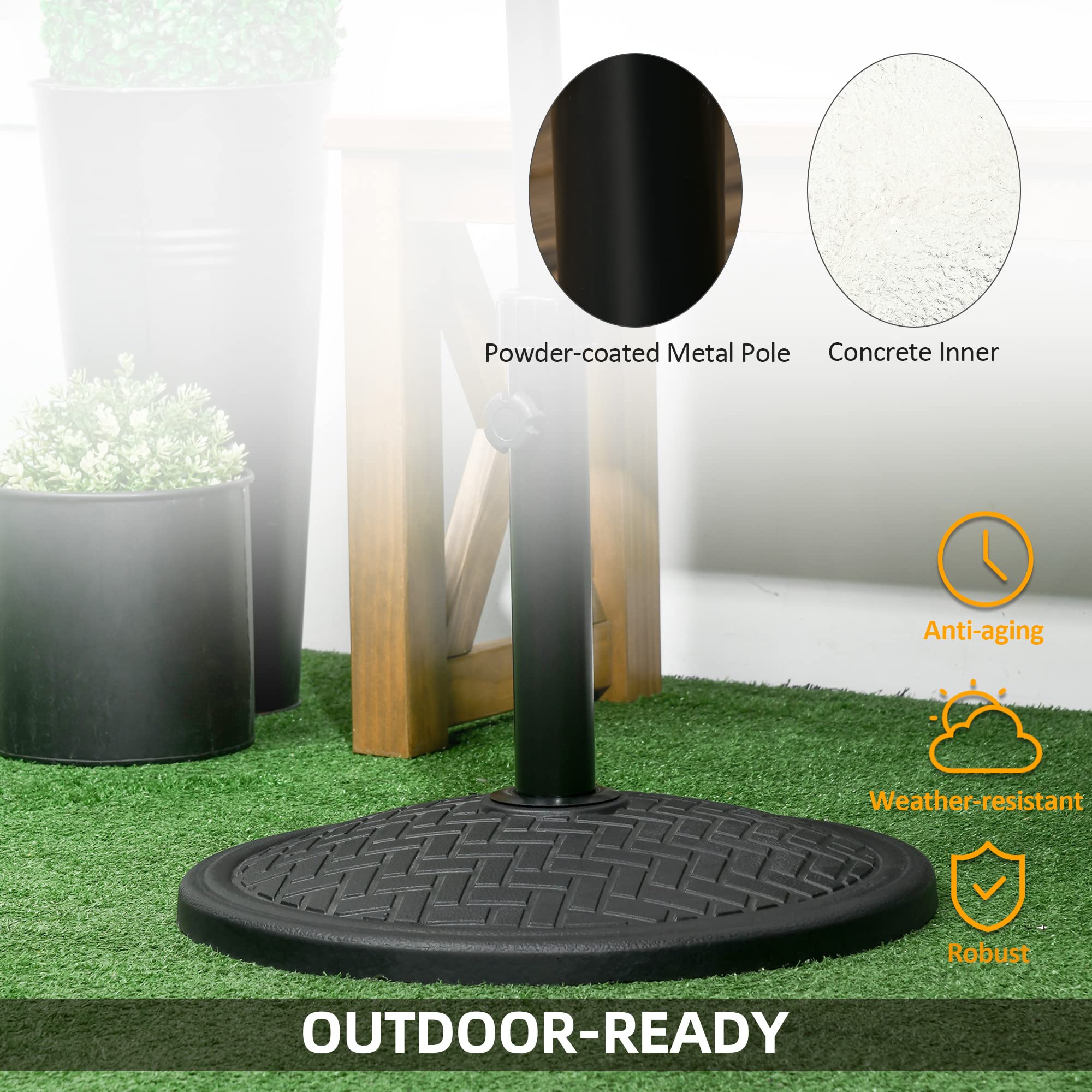 Outsunny Base de Sombrilla 14 kg para Mástil Ø32-38 mm Ø46x34 cm Negro | Hormigón, Soporte para Parasol, Pie de Parasol, Jardín, Terraza, Patio