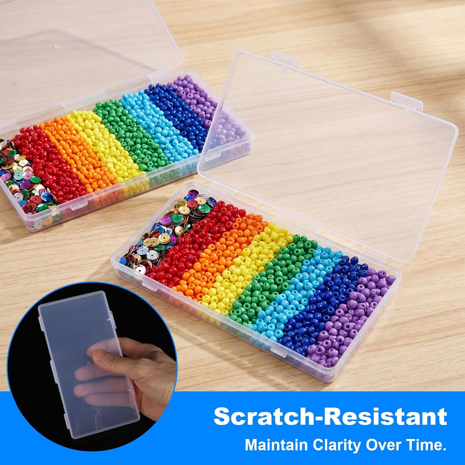 3 PCS Small Clear Plastic Storage Box with Hinged Lid 6.5x3.3x0.6 Inch | Stackable Dust Proof Clear Container Organizer for Jewelry Stickers Craft Supplies Makeup Beads Hardware Small Parts