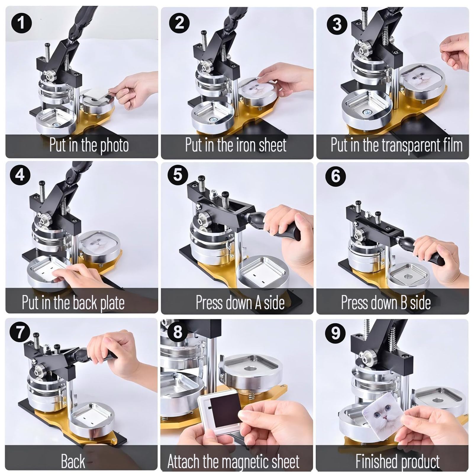 MáQuina para Hacer Imanes FotográFicos, MáQuina para Hacer Botones con Imanes para Refrigerador, Kit De Prensa para Insignias Cuadradas Personalizadas Magnets-200pcsMaterial