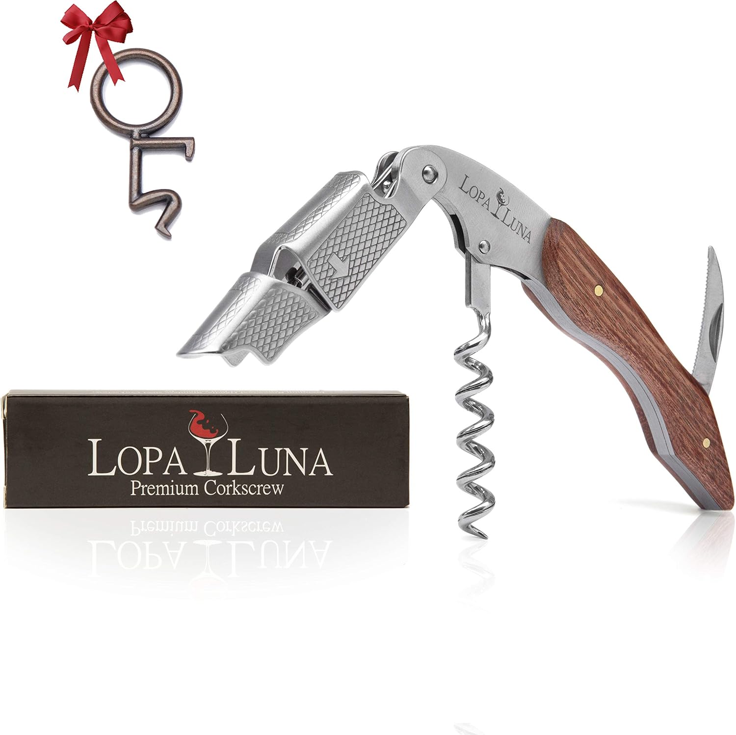 Hxeredueeef YuanKanJu Wine Opener Waiters Corkscrew by Lopaluna - Professional Stainless Steel Wine Bottle Opener Rosewood Handle - Zinc Alloy Bottle Opener Gift Included