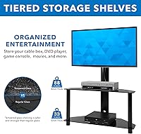 Vista 3 de Mount-It! Soporte de TV de suelo con soporte y estantes de vidrio templado para almacenamiento Centro de entretenimiento con soporte para TV, se