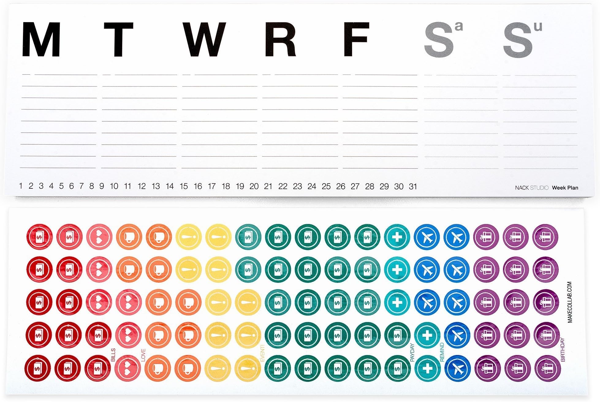 MAKE Week Plan - Weekly Planner Pad with 90 Stickers