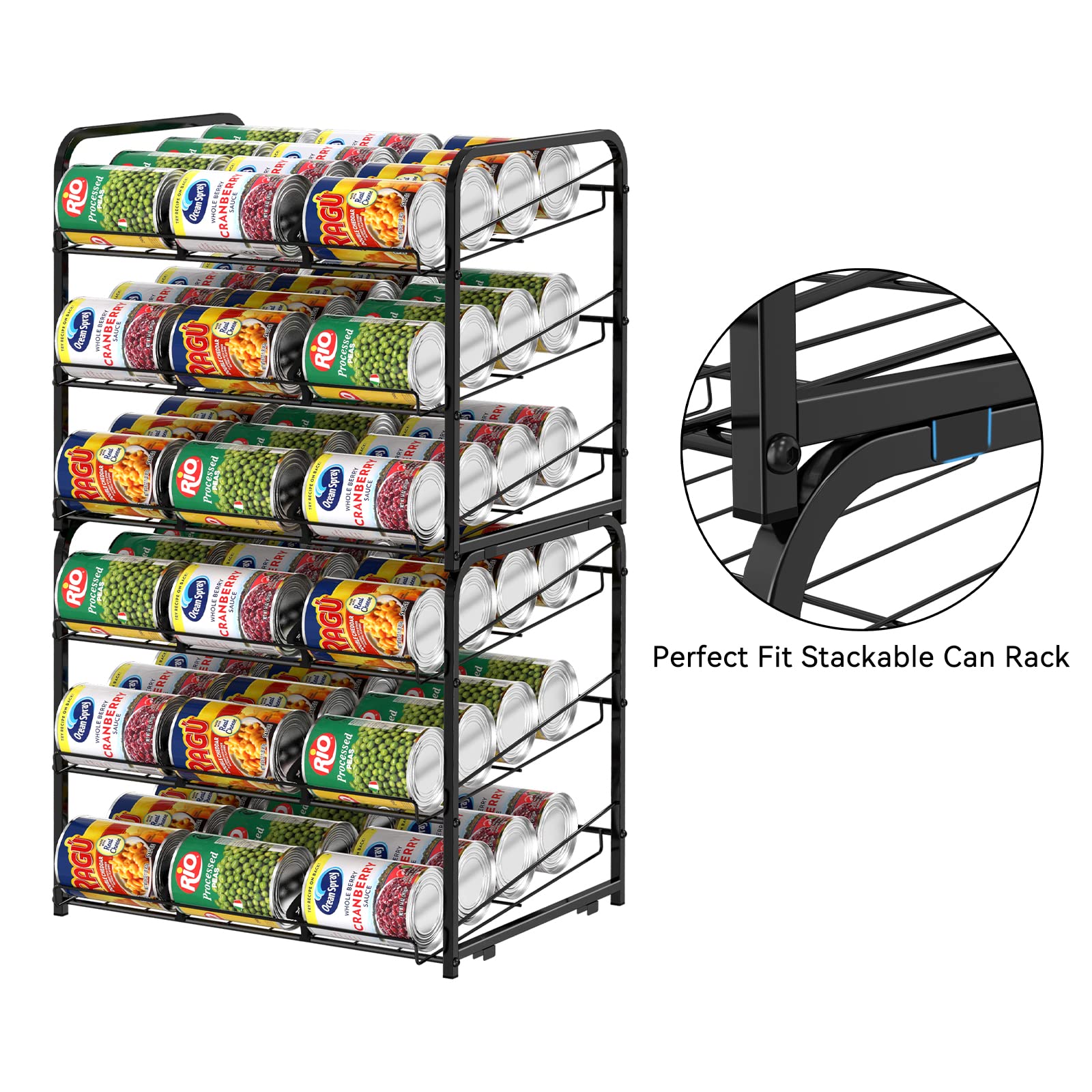 Lot De 2 étagères Empilables Pour Boîtes De Conserve - Organisateur De Garde-manger - Noir - En Fer - 2