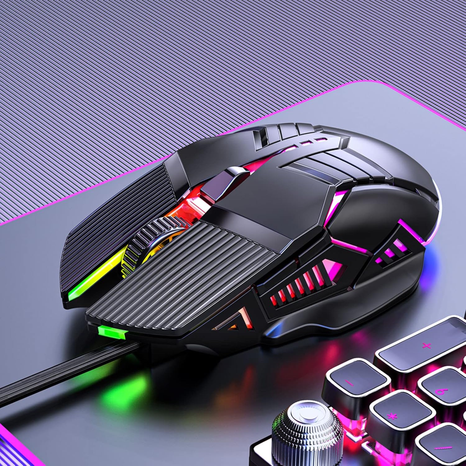 Gaming Mouse Wired - PC Gaming Mice 6D Game Key RGB LED 𝑴𝑴𝑶 Gaming Mouse with Side Buttons Luminous Game E-Sports Mechanical Mute for PC Tablet Desktop Computer Laptop,Black