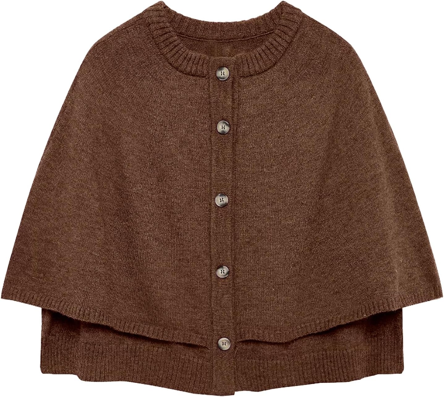 HOULENGS Women's Round Neck Shawl Cardigan Sweater Casual Button Down Cropped Knit Cape Coat Fall Trendy Sweater Jacket