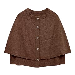 HOULENGS Womens Round Neck Shawl Cardigan Sweater Casual Button Down Cropped Knit Cape Coat Fall Trendy Sweater Jacket