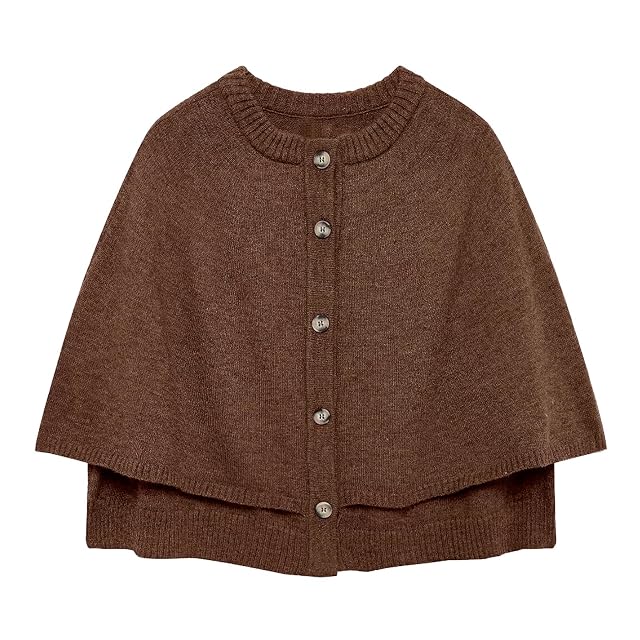 HOULENGS Womens Round Neck Shawl Cardigan Sweater Casual Button Down Cropped Knit Cape Coat Fall Trendy Sweater Jacket