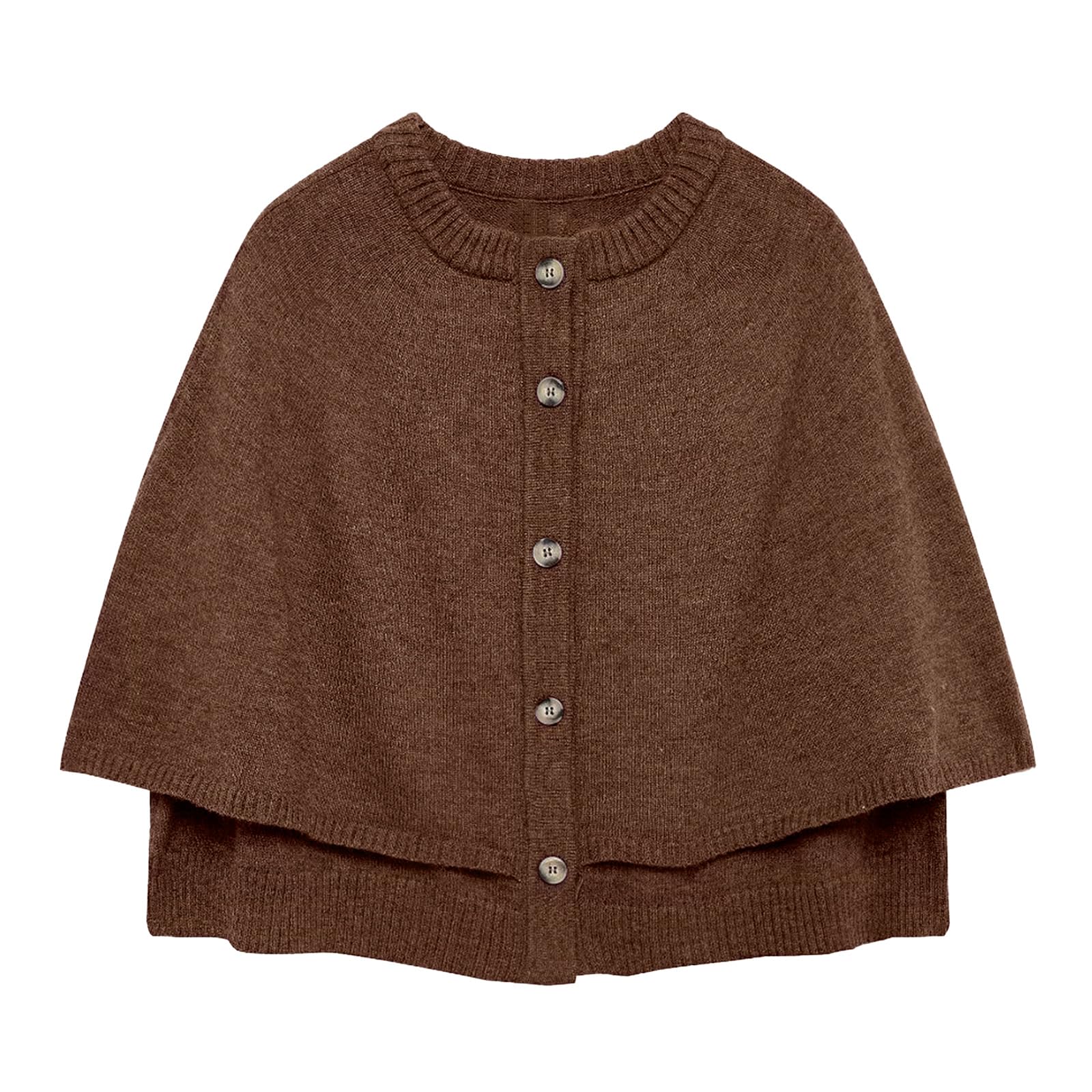 HOULENGS Womens Round Neck Shawl Cardigan Sweater Casual Button Down Cropped Knit Cape Coat Fall Trendy Sweater Jacket