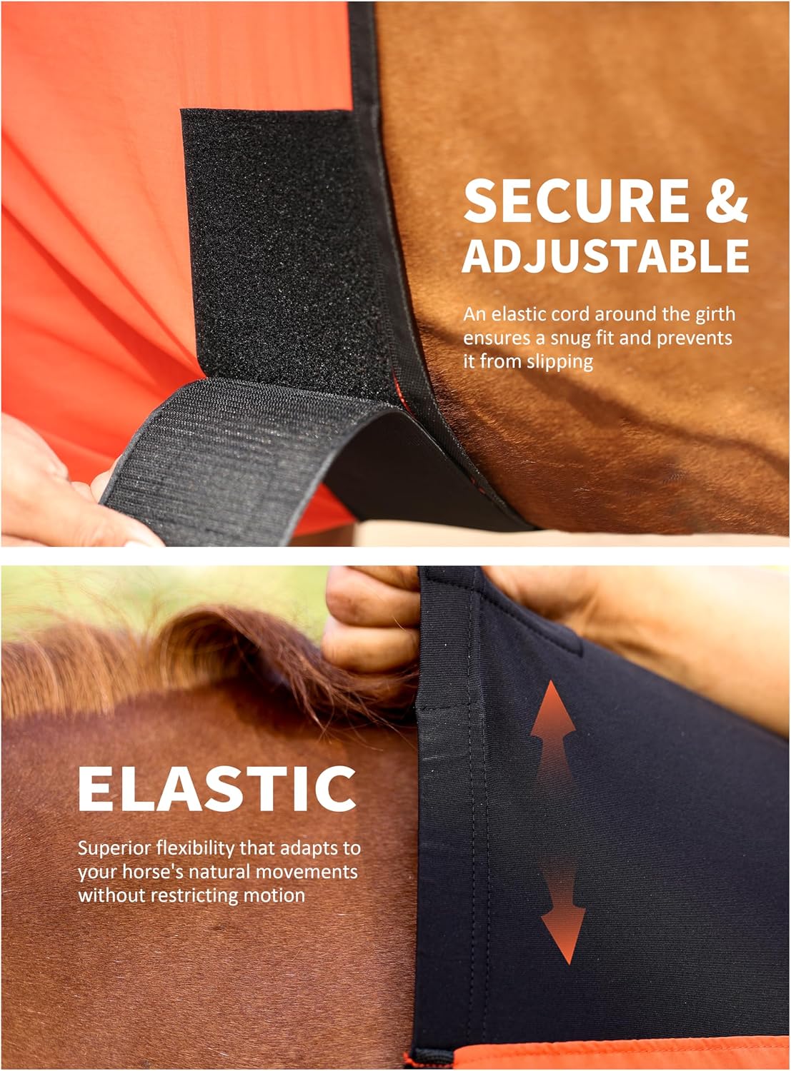 Harrison Howard Horse Shoulder Guard with Fleece-Lined Front Legs, Anti-Rub Stretch Nylon Protector for Horse Care Blankets Orange L