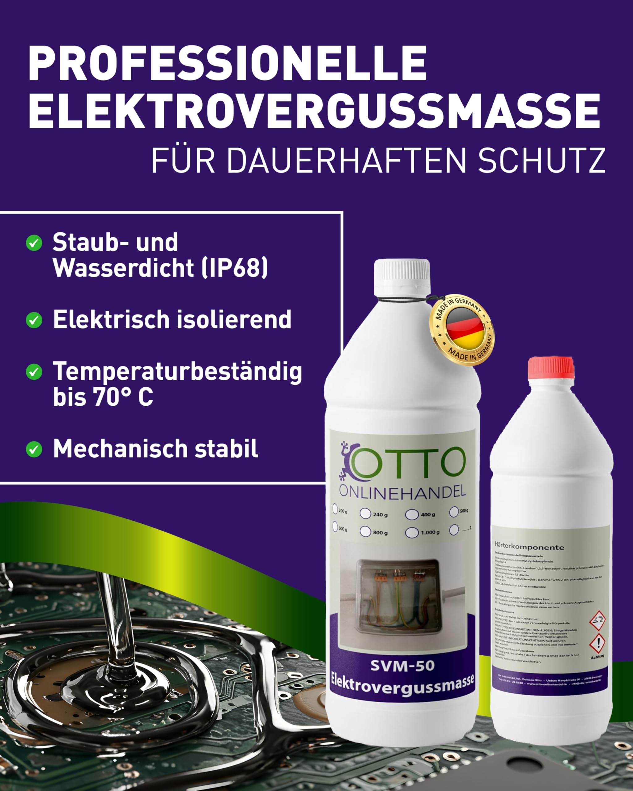 Elektrovergussmasse 1,5 kg Epoxidharz RAL 9017, Elektronik Kabel Isolation Elektrovergussmasse 1,5 kg Epoxidharz RAL 9017, Elektronik Kabel Isolation