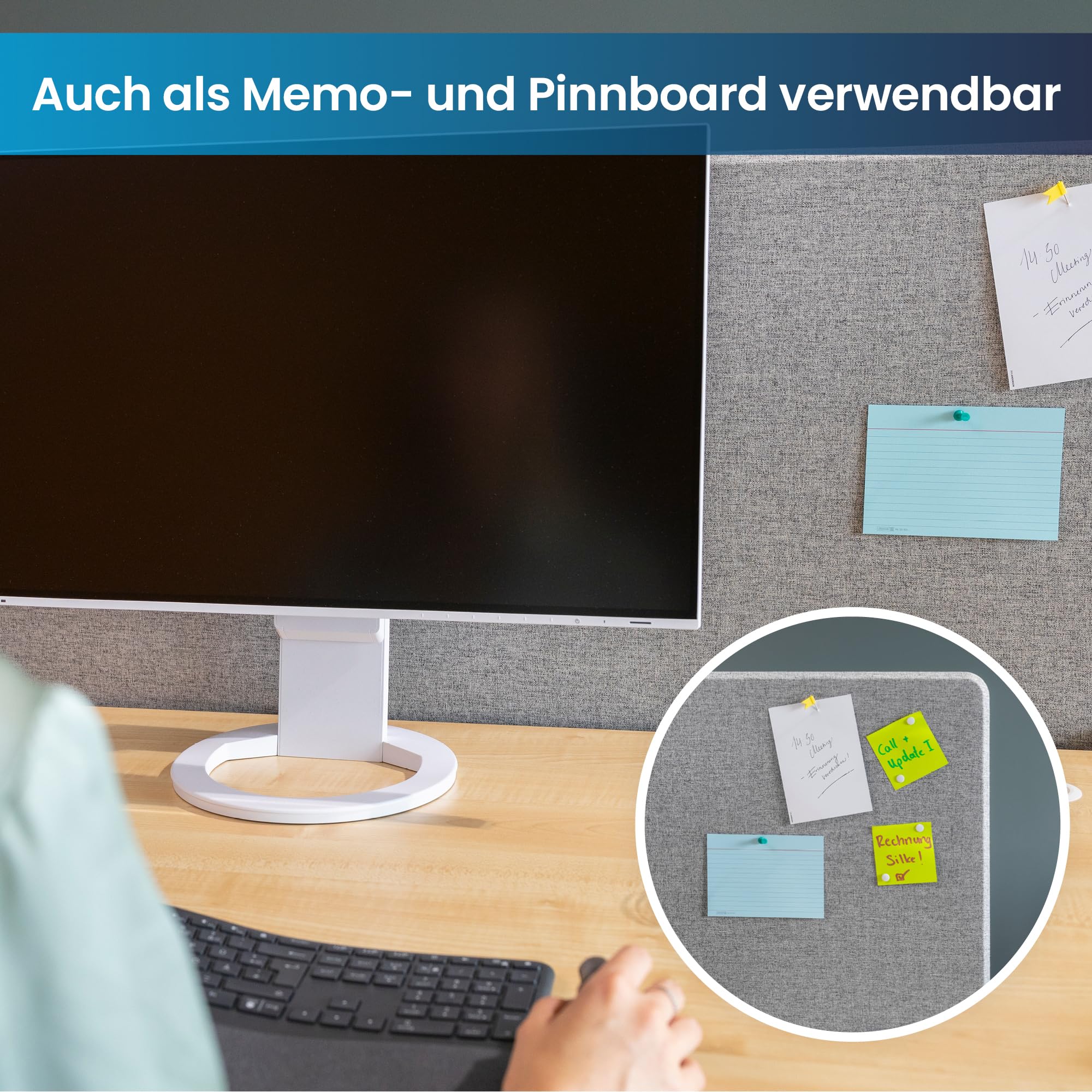 Ergotopia Akustik Trennwand Schreibtisch (180 x 80 x 2,8 cm), Verstellbarer Sichtschutz für Büro | Fokus Tischtrennwand in grau, Schallschutz Raumtrenner mit Klemmen, Schreibtisch Akustikwand