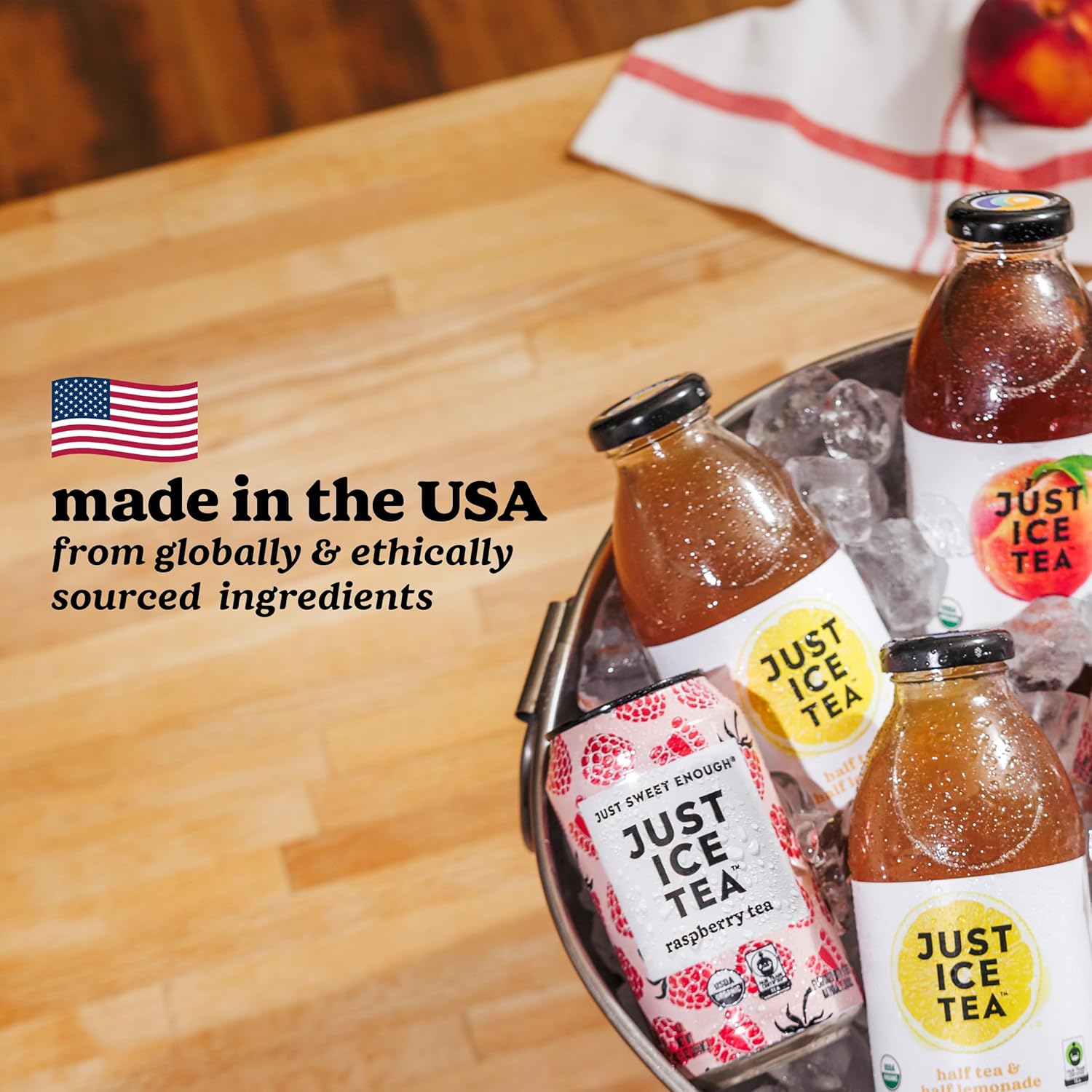Just Ice Tea, Lemon Flavored Black Iced Tea, 24-Pack (12oz Cans), USDA Certified Organic, Real Brewed, Low Calorie, No Artificial Sweeteners, Fair Trade, Made in USA.