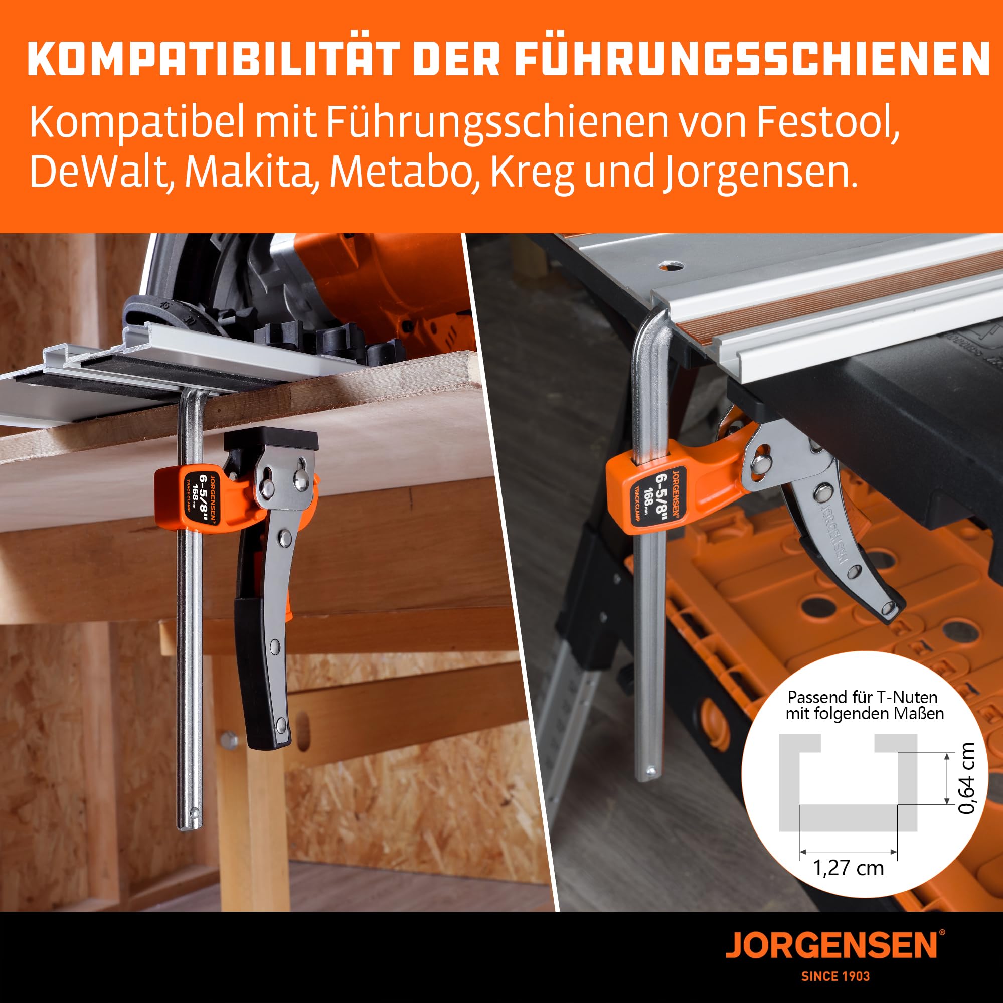 JORGENSEN 2er-Set Schnellspannzwingen, Hebelzwingen für Führungsschienen, mit Verriegelungsmechanismus, Spannkraft bis 181 kg, Spannweite 168 mm
