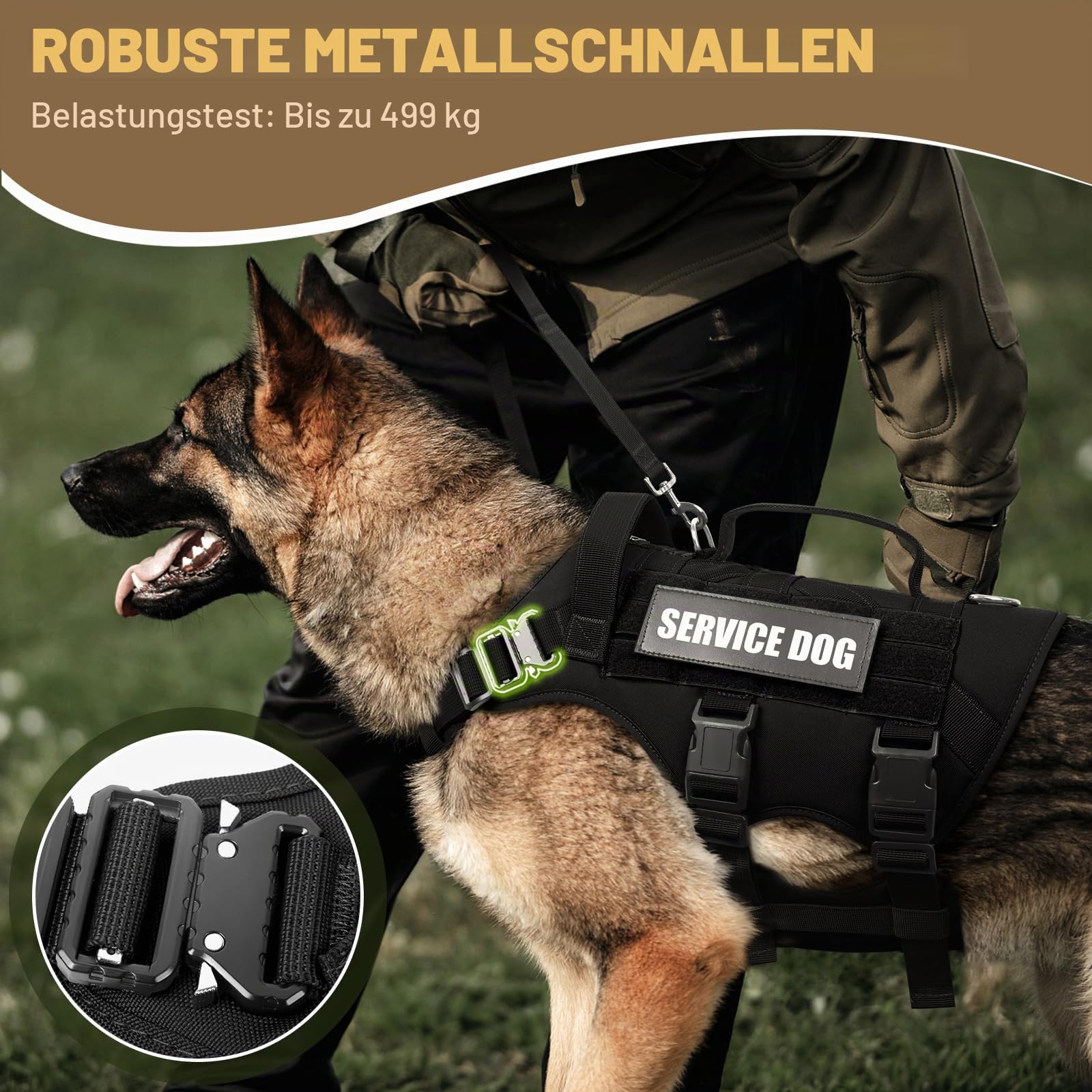 WINSEE Service-Hundegeschirr für große Hunde, Taktische Arbeitsweste mit 10 Haustier-Patches, kein Ziehen, strapazierfähiges Geschirr für Training, Spazierengehen