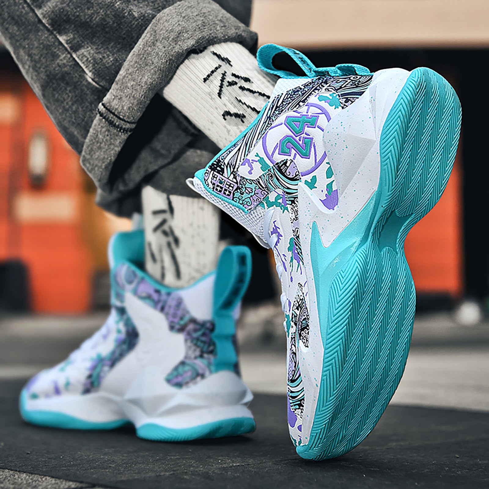 Herren Basketballschuhe leichte atmungsaktive High Top Turnschuhe Damen Laufen Anti-Rutsch Mode Graffiti Training Schuhe