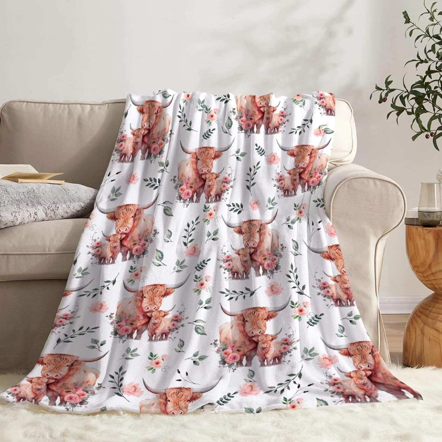 Highland Cow Blanket Gifts Super Soft Fleece Throw Blankets Cozy Flannel Air Conditioning Blanket Blanket for Couch Bed 50x40 for Kid