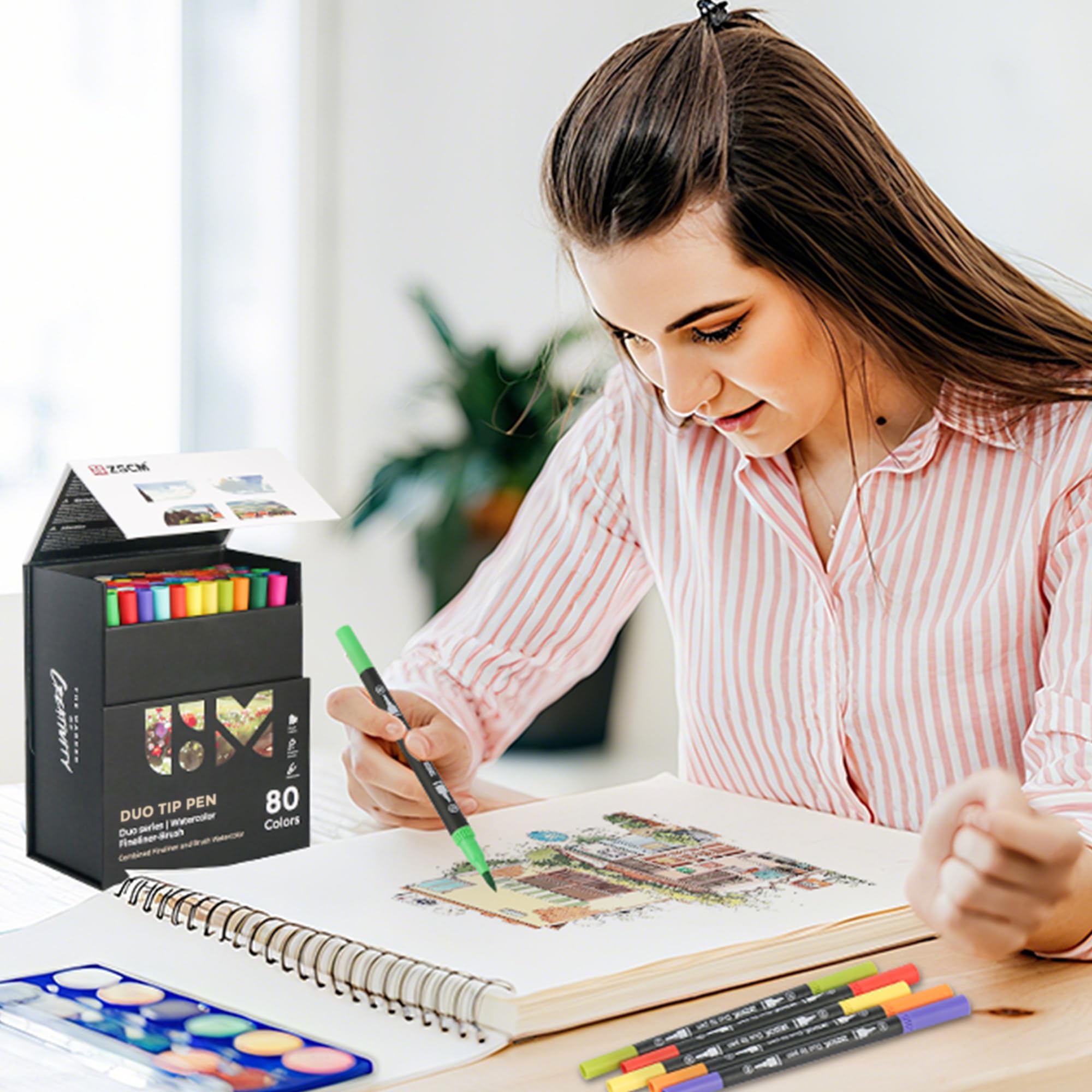 ZSCM - 80 pennarelli colorati per libri da colorare per adulti, senza sanguinamento, penne a doppia punta, pennarelli da colorare a punta fine e a pennello, per calligrafia per adulti, illustrazione