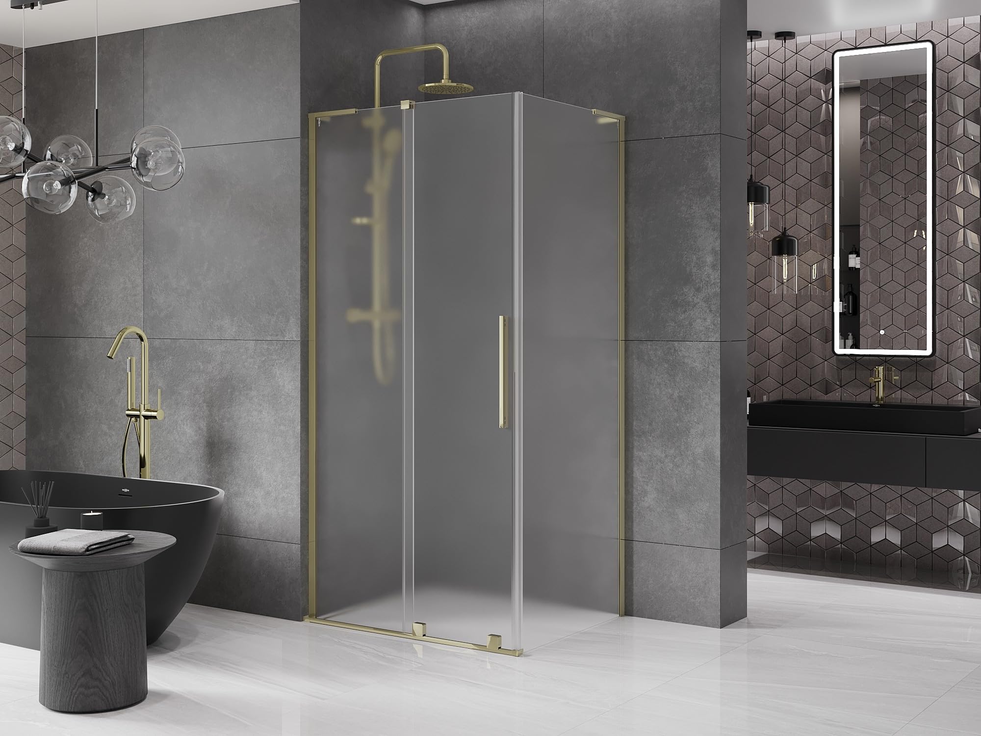 Mexen - Velar L - Box doccia estensibile 120 x 90 cm, colore grigio, oro