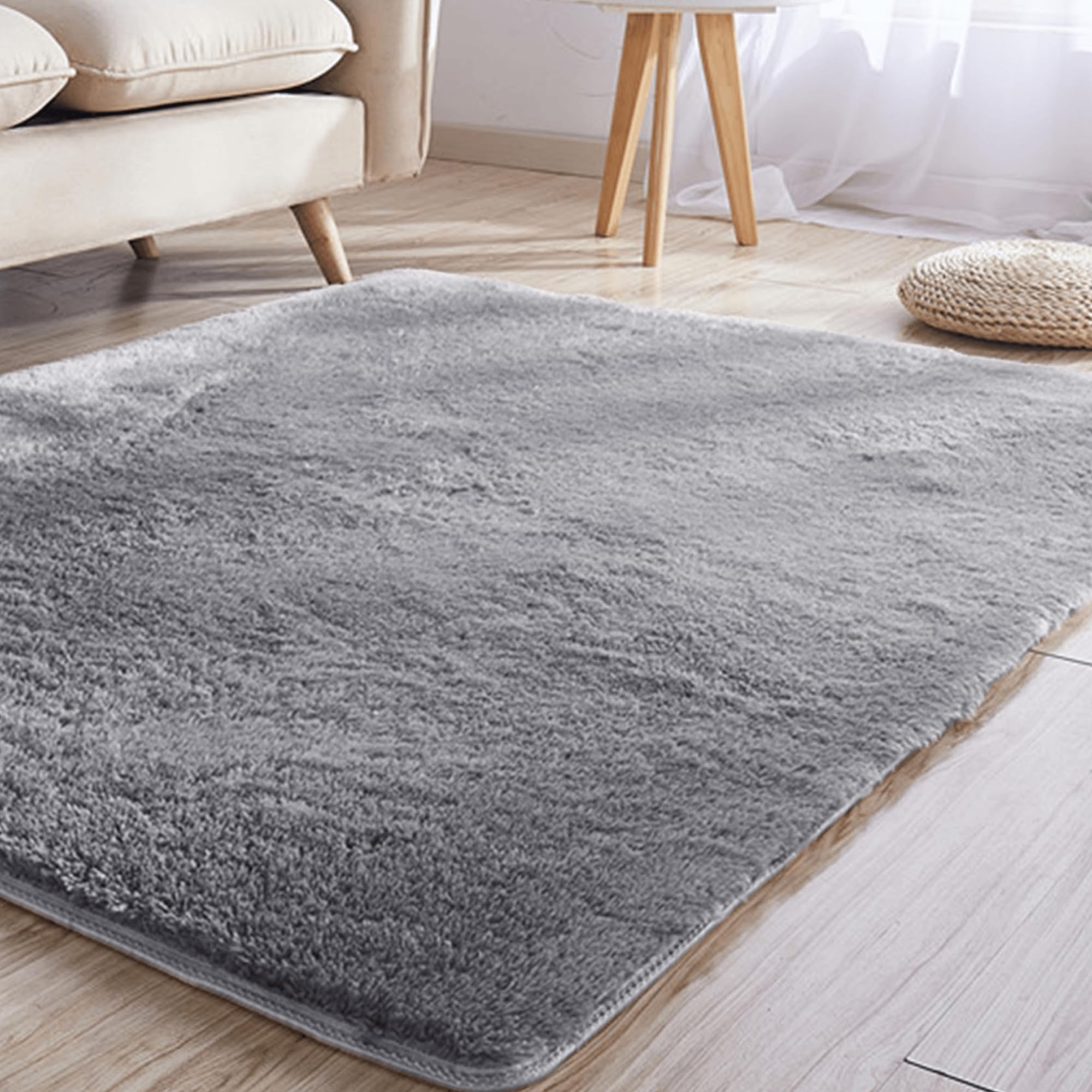 Tapis salon shaggy longs poils gris clair extra doux qualité supérieure