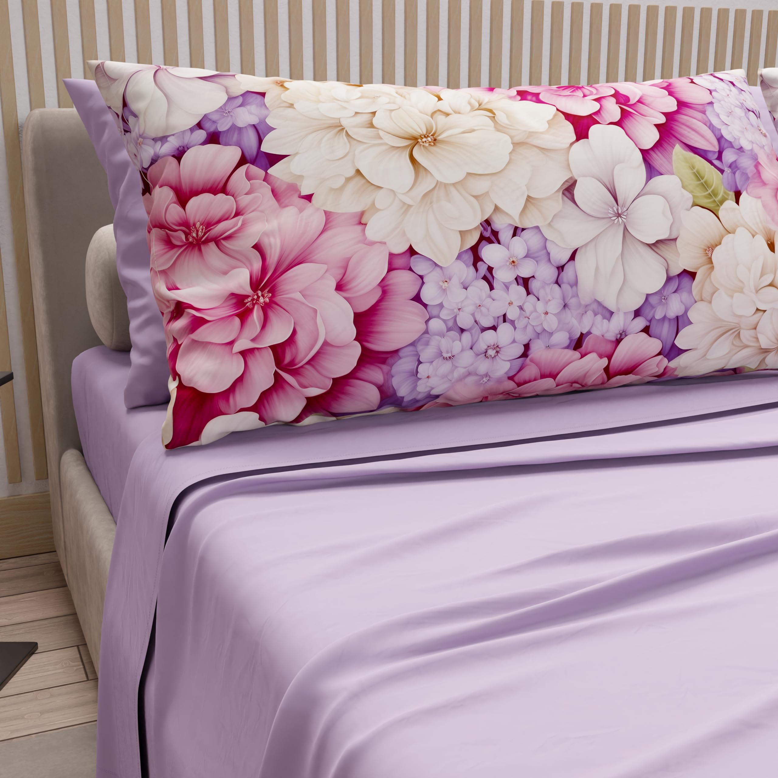 PETTI Artigiani Italiani - Cotton Sheets with Pillowcases in Digital Print, Single Bed Sheet, Complete Bed Set, Hydrangea, 100% Made in Italy