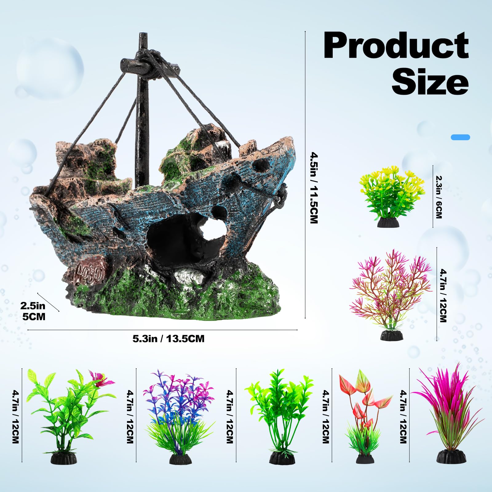 Fish Tank Shipwreck & Plants - Aquarium Decoration Set -2 Fish Tank Shipwreck & Plants - Aquarium Decoration Set -2