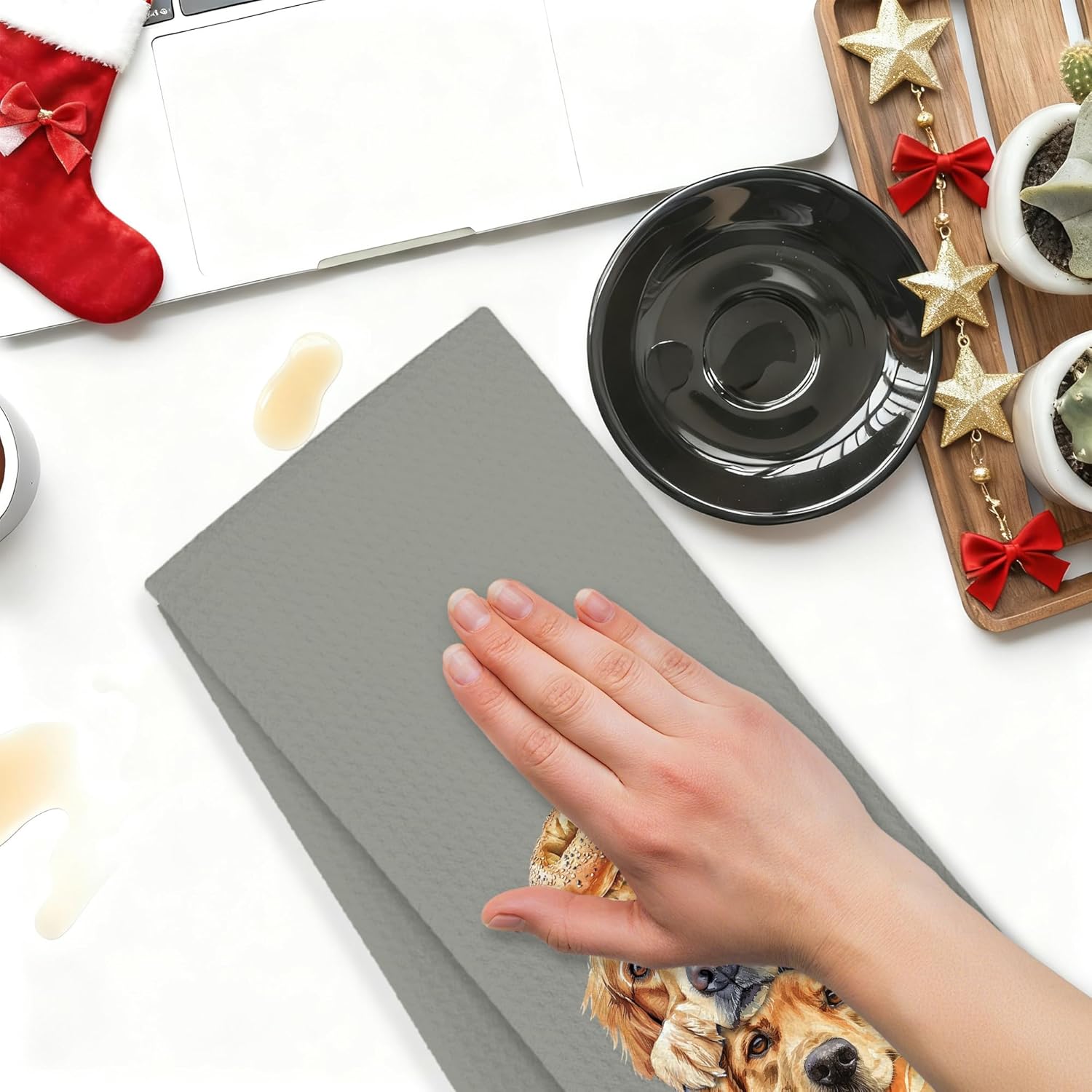 Funny Golden Retriever Kitchen Towels, Golden Retriever Lovers Gifts Dish Tea Towels, Cute Baking Chef Dog Bagel Baguette Decorative Hand Towel for Kitchen Bakery, 16x24 Inch - Image 5