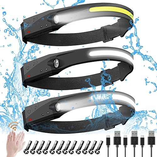 Faros delanteros recargables de haz ancho paquete de 3 5 modos de iluminación con sensor de movimiento con todas las perspectivas de inducción de