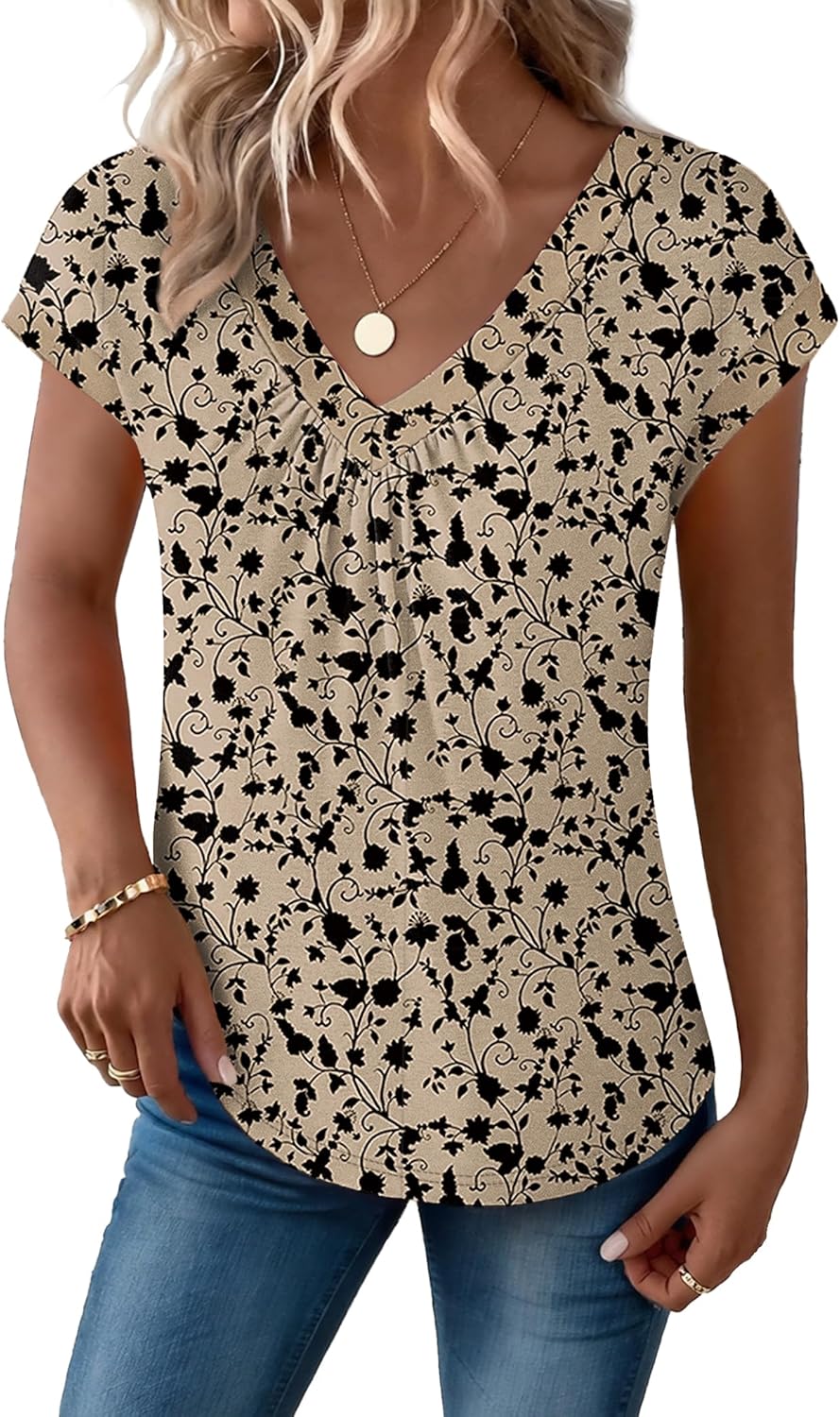 Zeagoo Womens Tops Short Sleeve V Neck Shirts Summer Dressy Casual Business Clothes Work Blouses Fashion Clothing Outfits - Image 4