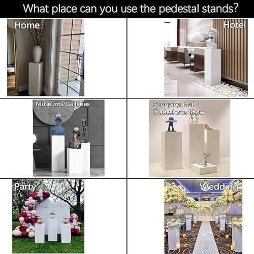 Miniatura 6 de Vincidern Soporte de pedestal de metal para fiesta, soportes de exhibición blancos pilares para boda, escultura exhibición columna decoración cubo