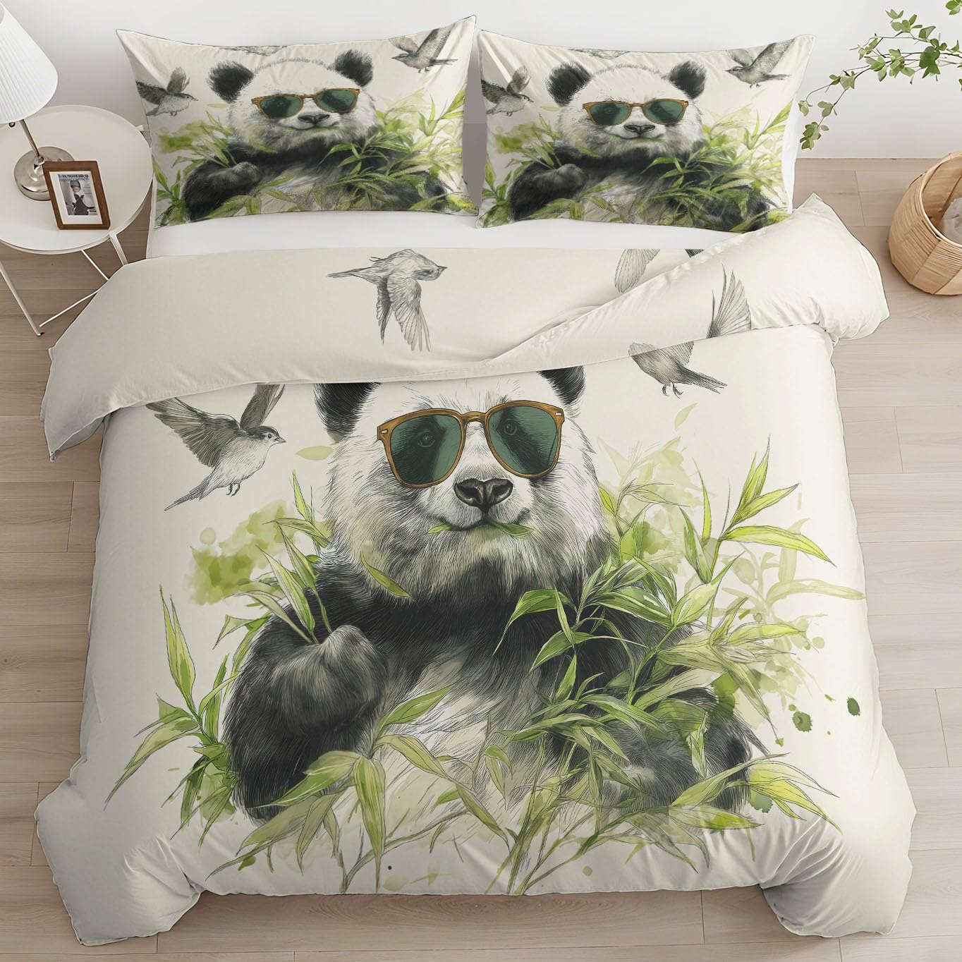 Underzy Pościel dwustronna, z ukrytym zamkiem błyskawicznym, chiński wzór, malowanie, panda, tusz, zwierzęta, beżowa, 200 x 200 cm