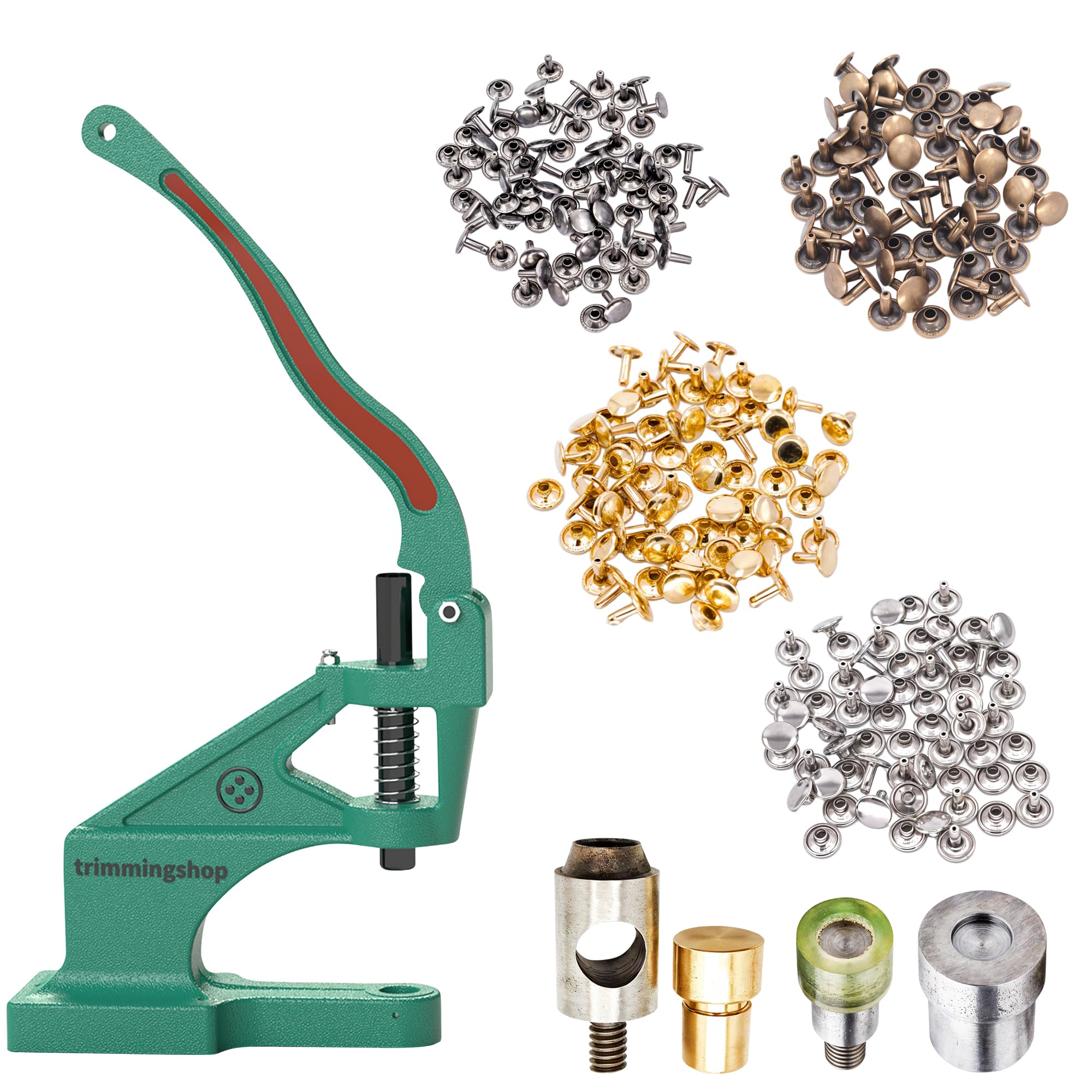 Trimming Shop Kit per realizzare borse – Pressa manuale Green Machine, rivetti tubolari, bottoni magnetici, bottoni a pressione a molla a S, bottoni e set di fustelle per artigianato in pelle e
