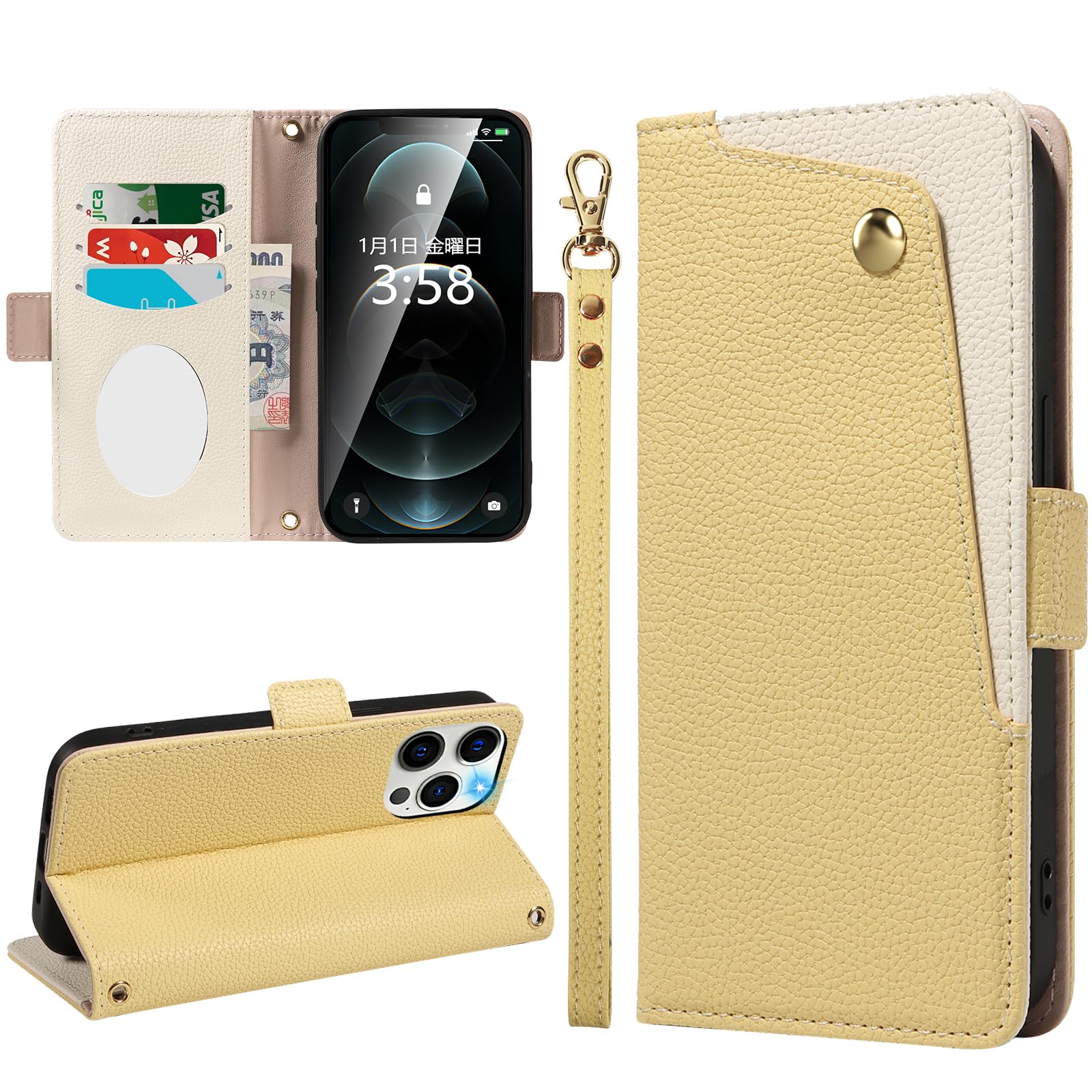 Amazon.co.jp: MINIKA iPhone 12/12Pro 用 ケース 手帳型 ミラー付き