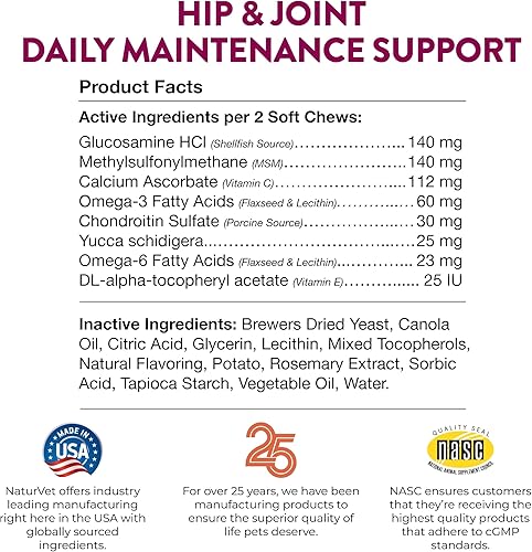Miniatura 8 de NaturVet ArthriSoothe - Suplemento para mascotas de fórmula para cadera y articulaciones para perros y gatos, incluye glucosamina, MSM, condroitina,