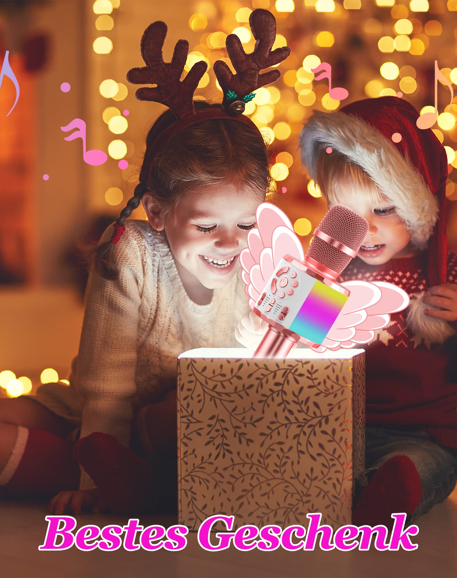 Micro Karaoké sans Fil Bluetooth, Microphone Karaoke Avec LED de Danse, Portable Micro Sans Fil Haut-Parleur pour Enfants/Adultes Chanter, Fête, Fille Garcon Cadeau, Compatible avec Android/iOS/PC