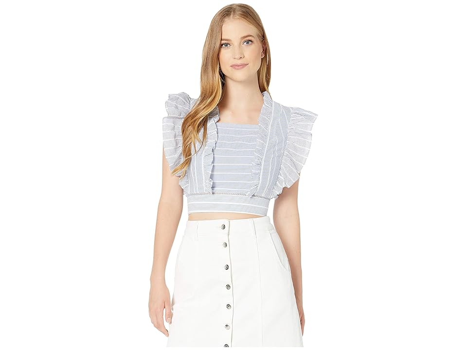 

Bebe Kaelyn Ruffle Top (Light Blue Pinstripe) Women's Clothing