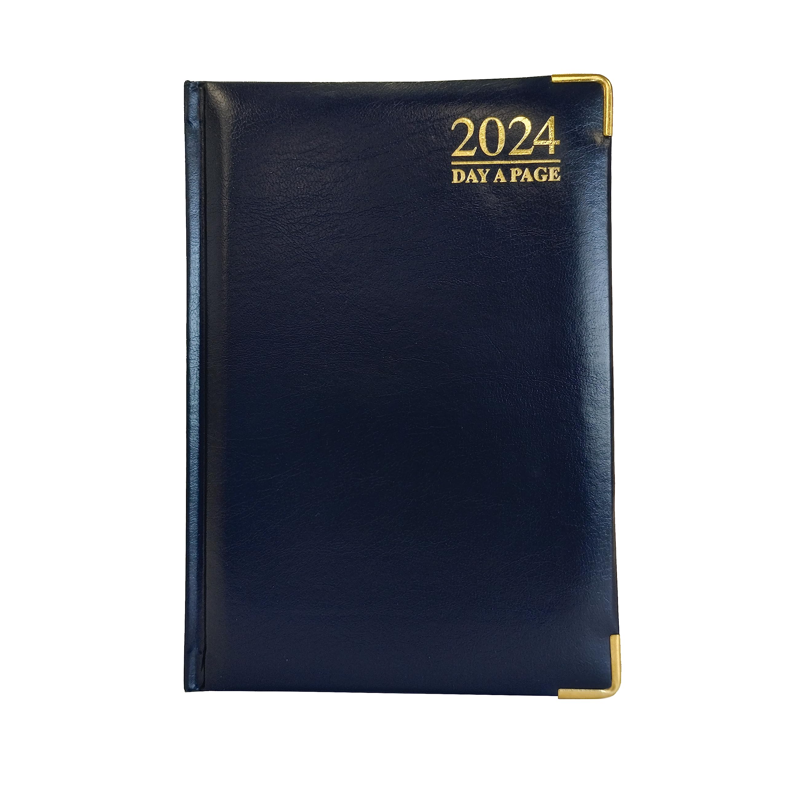 G4GADGET Luxury 2024 A5 Blue Day A Page Diary Padded Front & Hardback Cover Gilt Edges