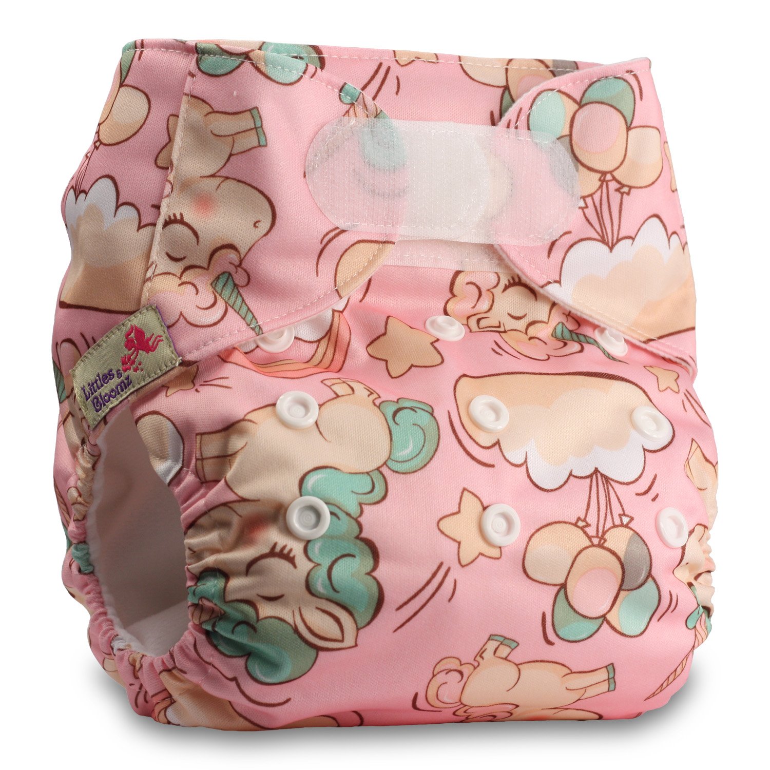 Littles & Bloomz, Reusable Pocket Cloth Nappy, Fastener: Hook-Loop, Set of 1, Pattern 48, with 1 Bamboo Charcoal Insert