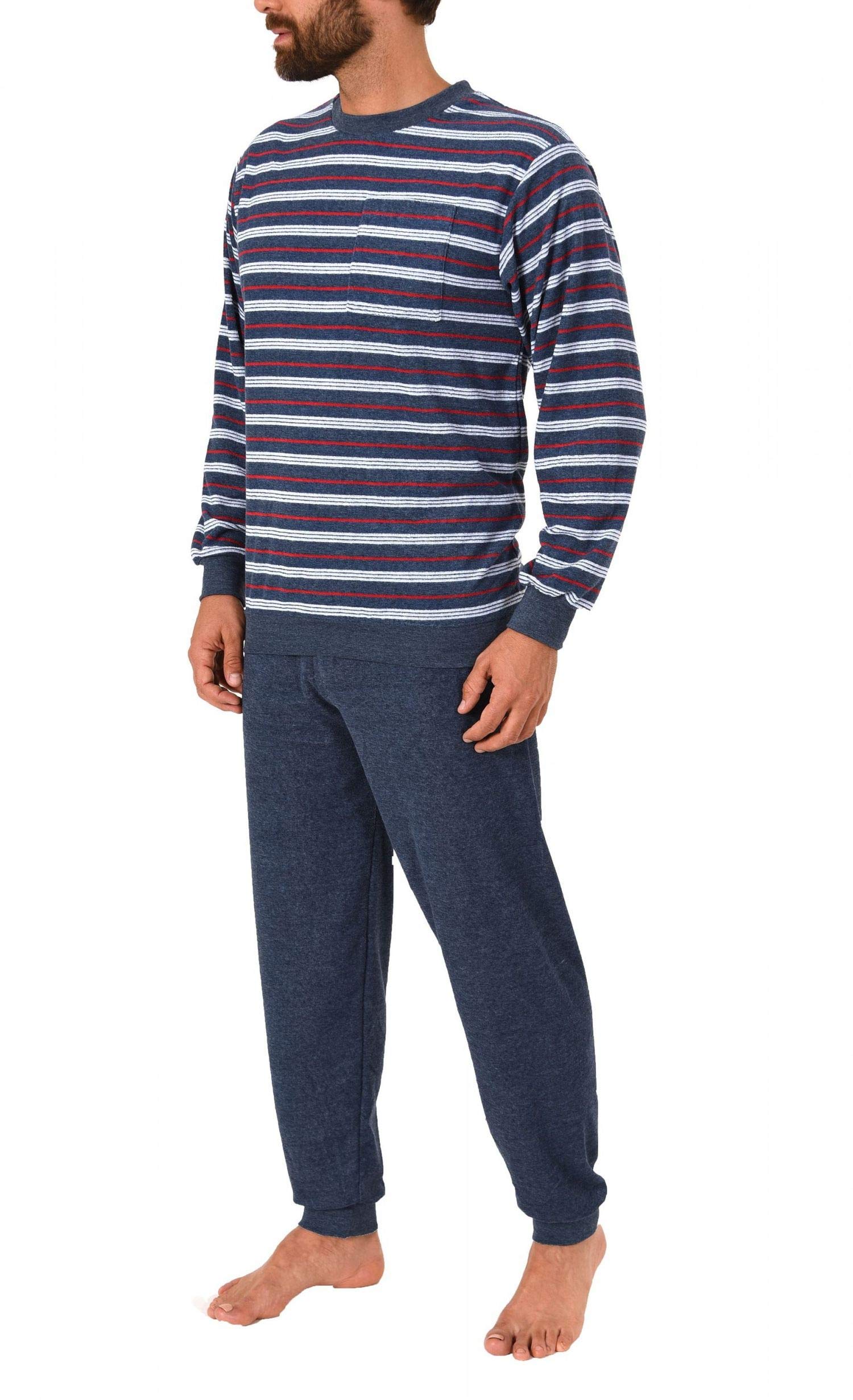 Eleganter Herren Frottee Pyjama Schlafanzug lang mit Bündchen - auch in Übergrössen 61505